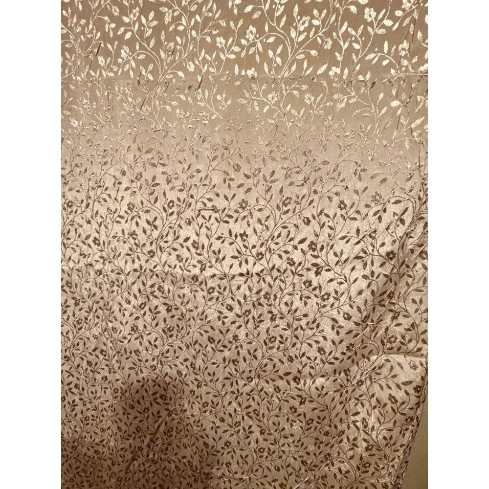 CROSCILL HOME Set 2 Curtain Panels Tan Jacquard Leaf‎ Vine Pattern Rod Pocket